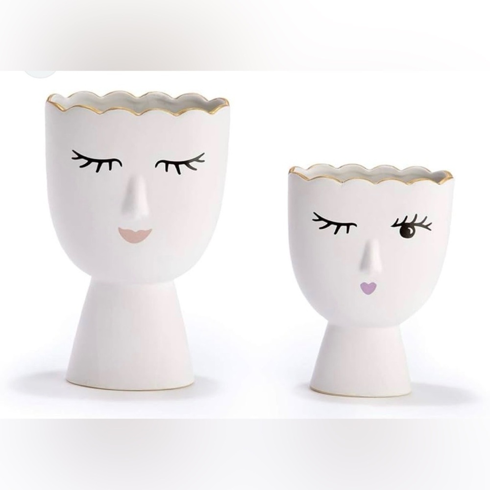 Charming Face Planters with Gold Accents